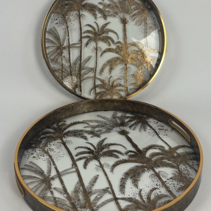 Set of 2 Dark Gold Palm Tree Trays