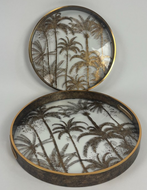 Set of 2 Dark Gold Palm Tree Trays