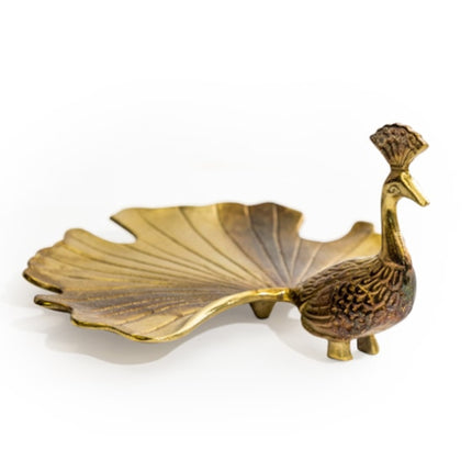 Antique Gold Peacock Trinket Dish