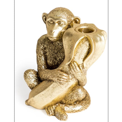 Antique Gold Monkey with Banana Candle Holder