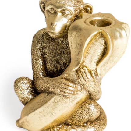 Antique Gold Monkey with Banana Candle Holder