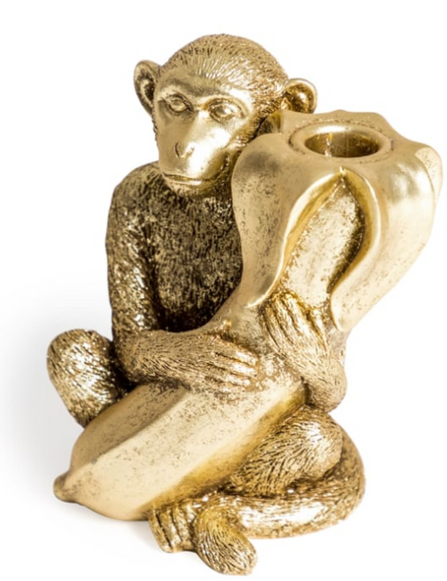 Antique Gold Monkey with Banana Candle Holder