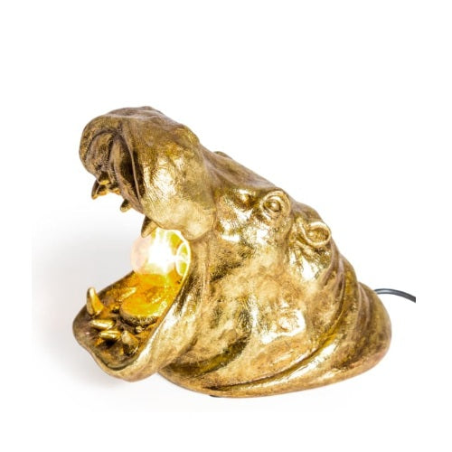 Antique Gold Roaring Hippo Table Lamp