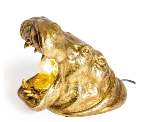 Antique Gold Roaring Hippo Table Lamp