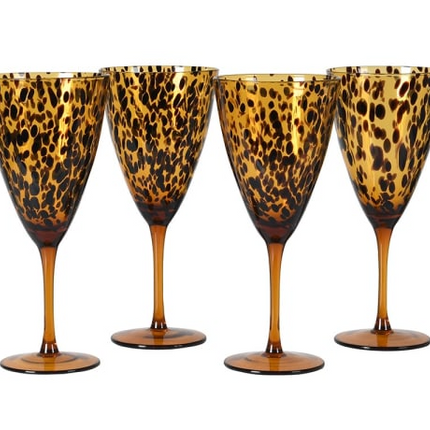 Set of 4 Gold Leopard Print Wine Glasses