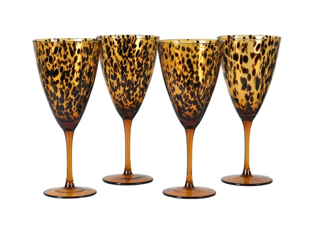 Set of 4 Gold Leopard Print Wine Glasses