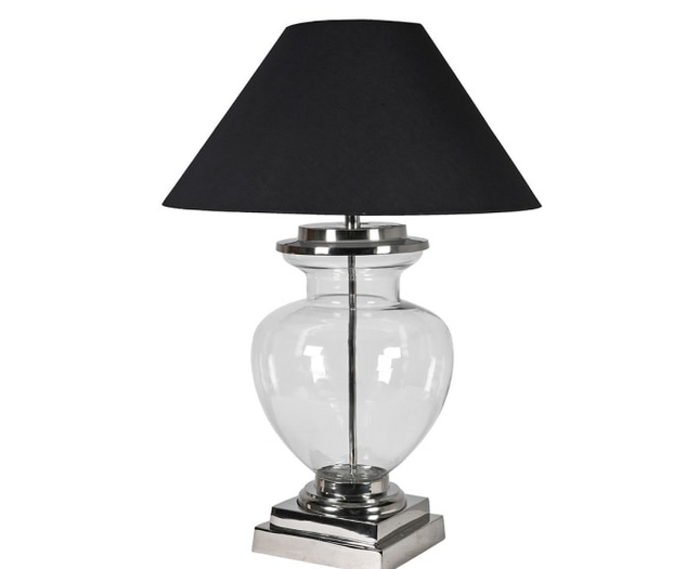 Large Glass and Nickel Bulbous Table Lamp with Shade