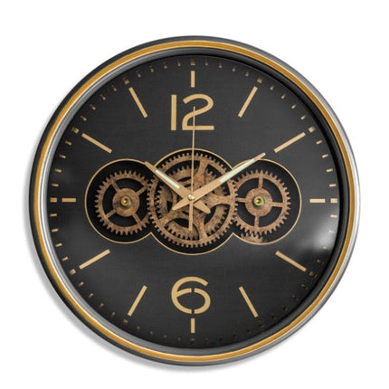 Black & Gold Moving Gears Clock with Numerals
