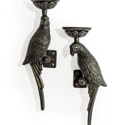 Pair of Large Black Parrot Wall Scones