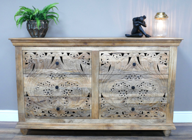 Carved 6 Drawer Cabinet