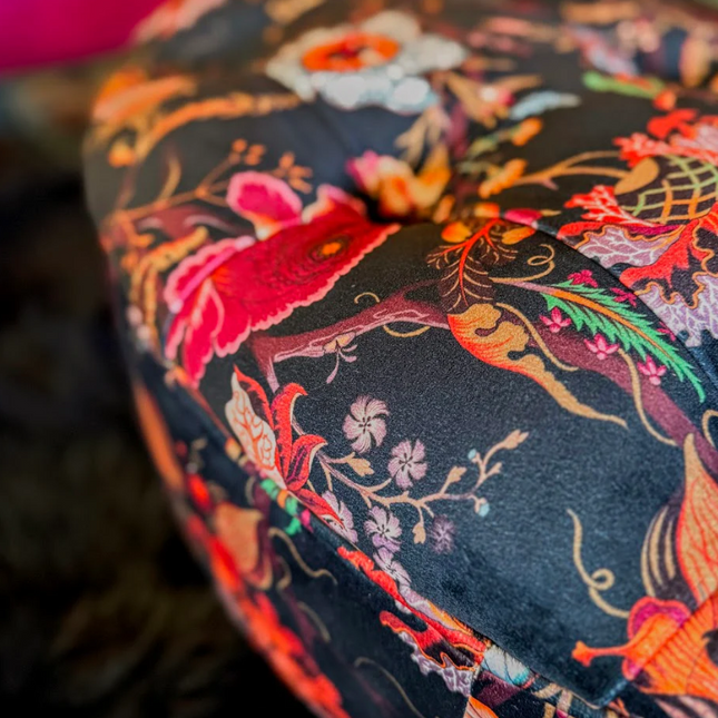 Charles Oval Buttoned Footstool in Fantasia Floral Velvet - Clearance