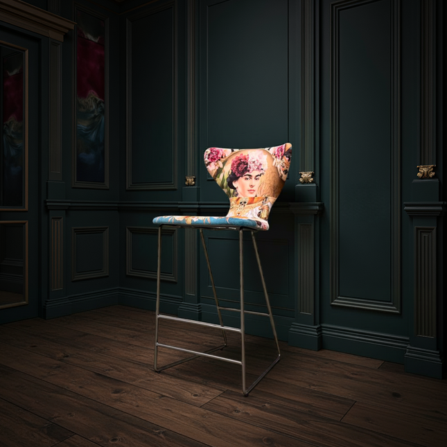Fama Burt Patterned Fabric Bar Stool in Frida Kahlo Print- Clearance
