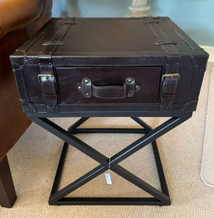 Black Leather Suitcase-Style Side Table