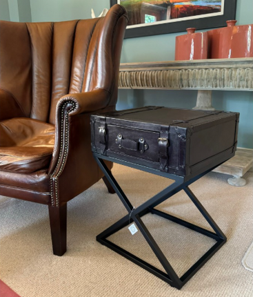 Black Leather Suitcase-Style Side Table