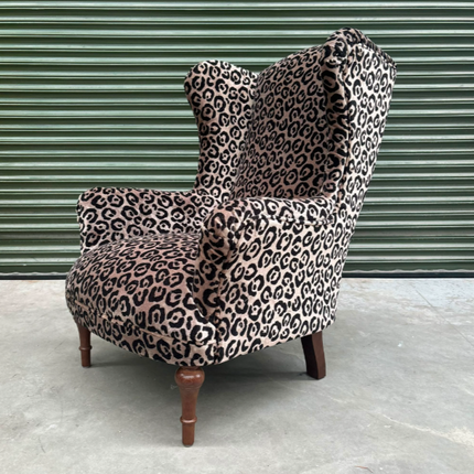 Winston Wingback Armchair in Cheetah Cream Velvet - Factory Seconds
