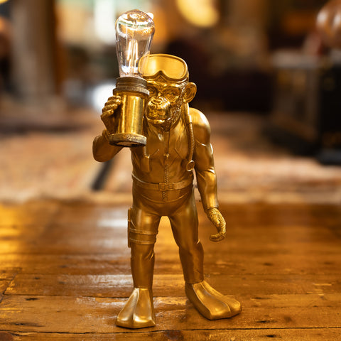 Gold Scuba Standing Monkey Table Lamp