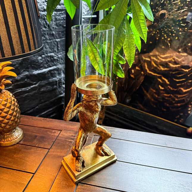 Sculptural Monkey Hurricane Candle Holder
