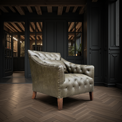 Sebastian Buttoned Armchair Green in Leather - Factory Second