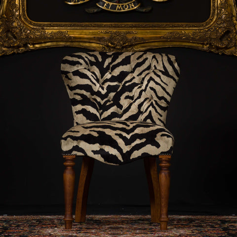 Selfridges Buttoned Dining Chair in Zebra Cream Velvet