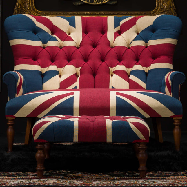 ZV Selfridges Square Buttoned Footstool in Union Jack Tapestry Fabric