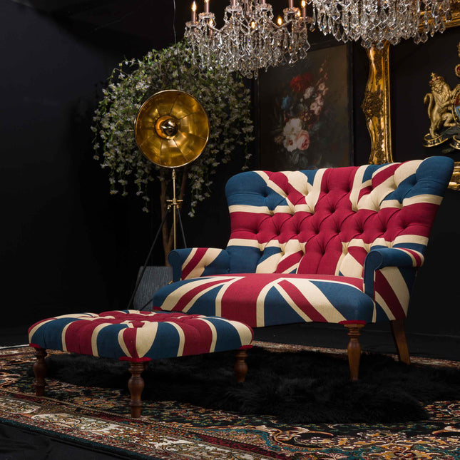 ZV Selfridges Square Buttoned Footstool in Union Jack Tapestry Fabric