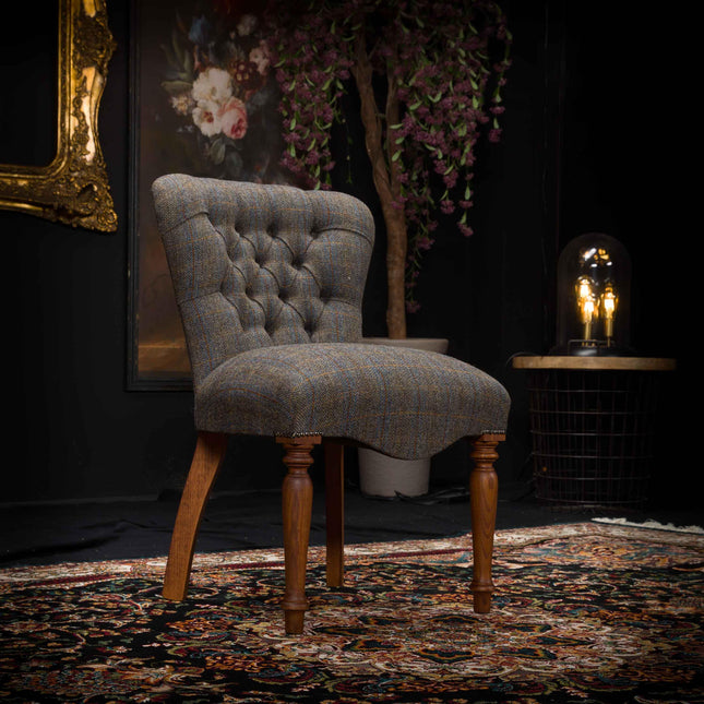 Selfridges Buttoned Dining Chair in Harris Tweed Grey