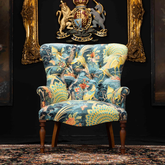 Selfridges Buttoned Wing Back Chair in Aqua Safari Peacock