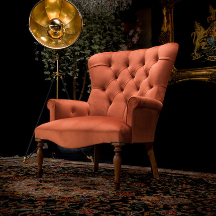 Selfridges Buttoned Wing Chair in Marmalade Orange Velvet