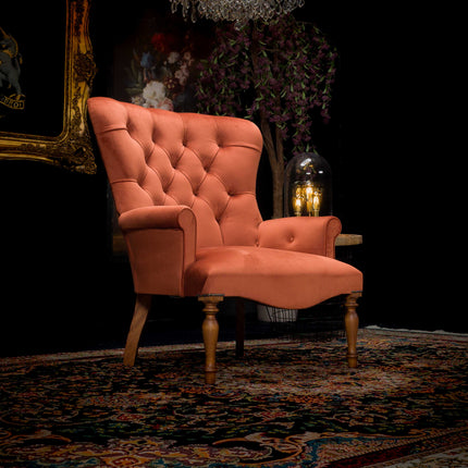 Selfridges Buttoned Wing Chair in Marmalade Orange Velvet