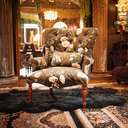 Selfridges Buttoned Wing Chair in Peacock Butterfly Teal Velvet