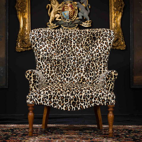Selfridges Buttoned Wing Chair in Safari Leopard Velvet
