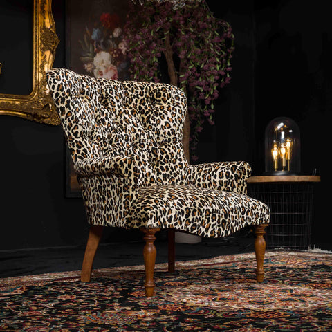 Selfridges Buttoned Wing Chair in Safari Leopard Velvet