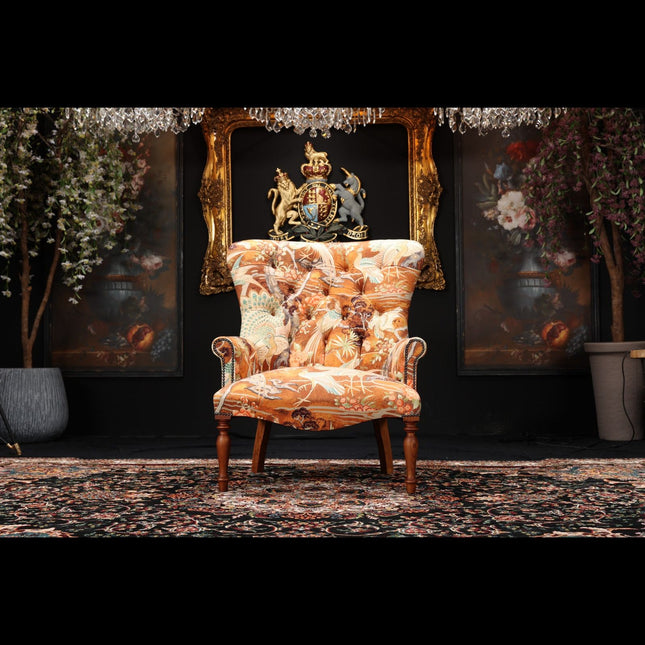 Selfridges Buttoned Wing Chair in Orange Safari Peacock Velvet