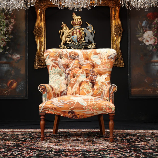 Selfridges Buttoned Wing Chair in Orange Safari Peacock Velvet