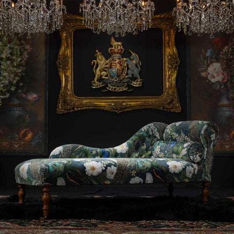 Selfridges Chaise Lounge Accent in Peacock Butterfly Teal Velvet
