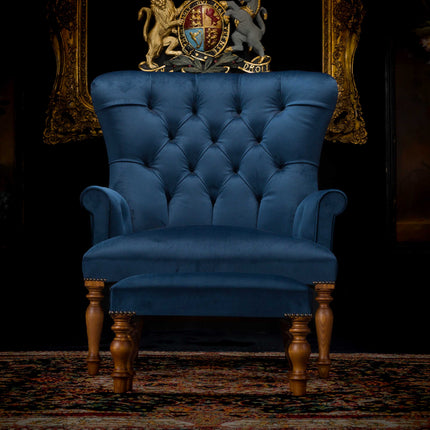 Selfridges Extra Small Footstool in Navy Blue Velvet