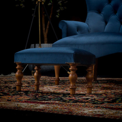 Selfridges Extra Small Footstool in Navy Blue Velvet