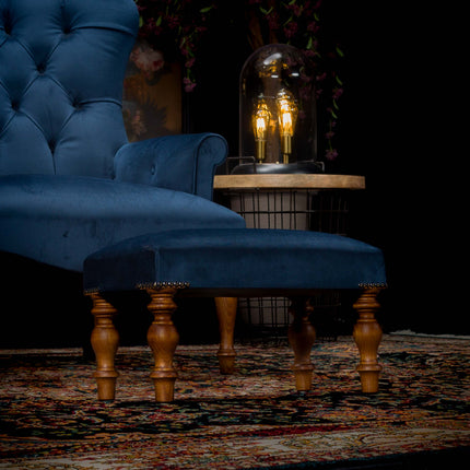 Selfridges Extra Small Footstool in Navy Blue Velvet