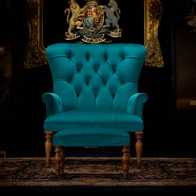 Selfridges Footstool in Teal Green Velvet