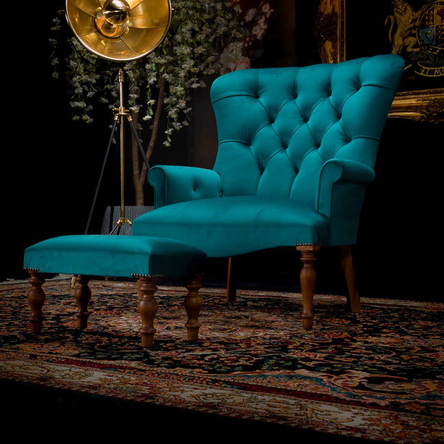 Selfridges Footstool in Teal Green Velvet