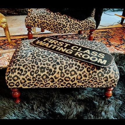 Selfridges Small Footstool in Beige Leopard Velvet - Clearance