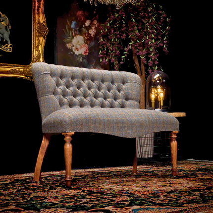 Selfridges Buttoned Dining Bench in Harris Tweed Grey