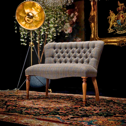 Selfridges Buttoned Dining Bench in Harris Tweed Grey