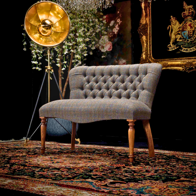 Selfridges Buttoned Dining Bench in Harris Tweed Grey