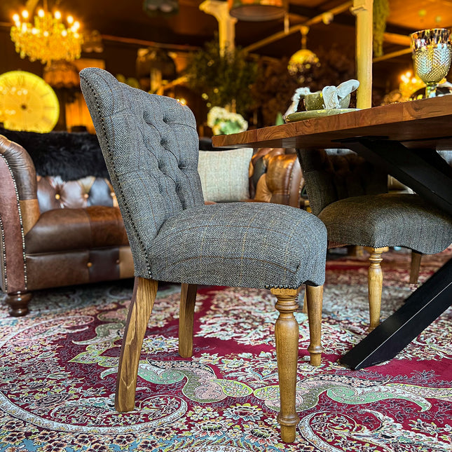 Selfridges Buttoned Dining Chair in Harris Tweed