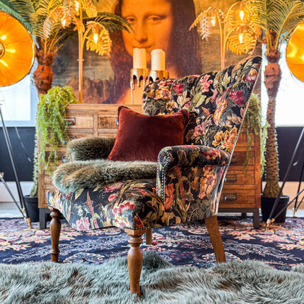 Selfridges Buttoned Wing Back Chair in Hepworth Midnight Floral - New