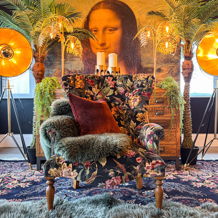 Selfridges Buttoned Wing Back Chair in Hepworth Midnight Floral - New