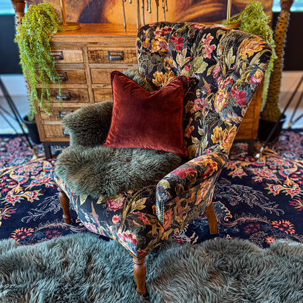 Selfridges Buttoned Wing Back Chair in Hepworth Midnight Floral - New