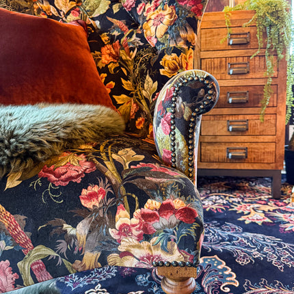 Selfridges Buttoned Wing Back Chair in Hepworth Midnight Floral - New