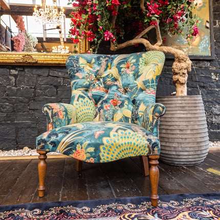 Selfridges Buttoned Wing Back Chair in Aqua Safari Peacock